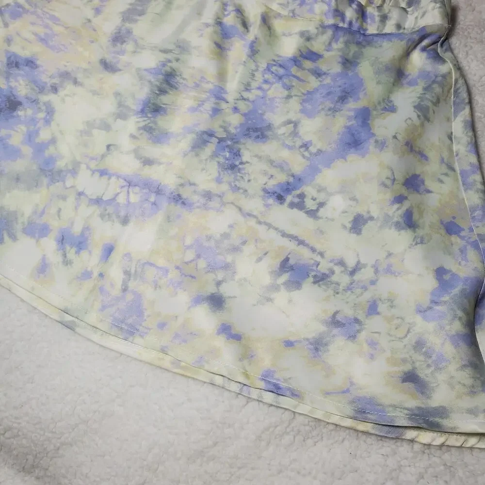 🔥 Zara XS Purple Lilac Yellow White Tie Dye Mini Skirt Satin Viscose Silky - Picture 10 of 15